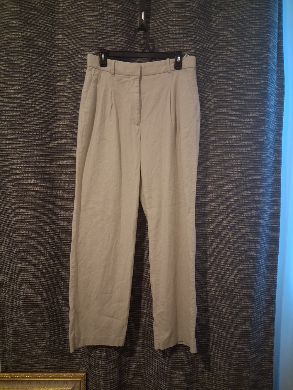 Women's High-Rise Straight-Leg Trousers in Light Beige